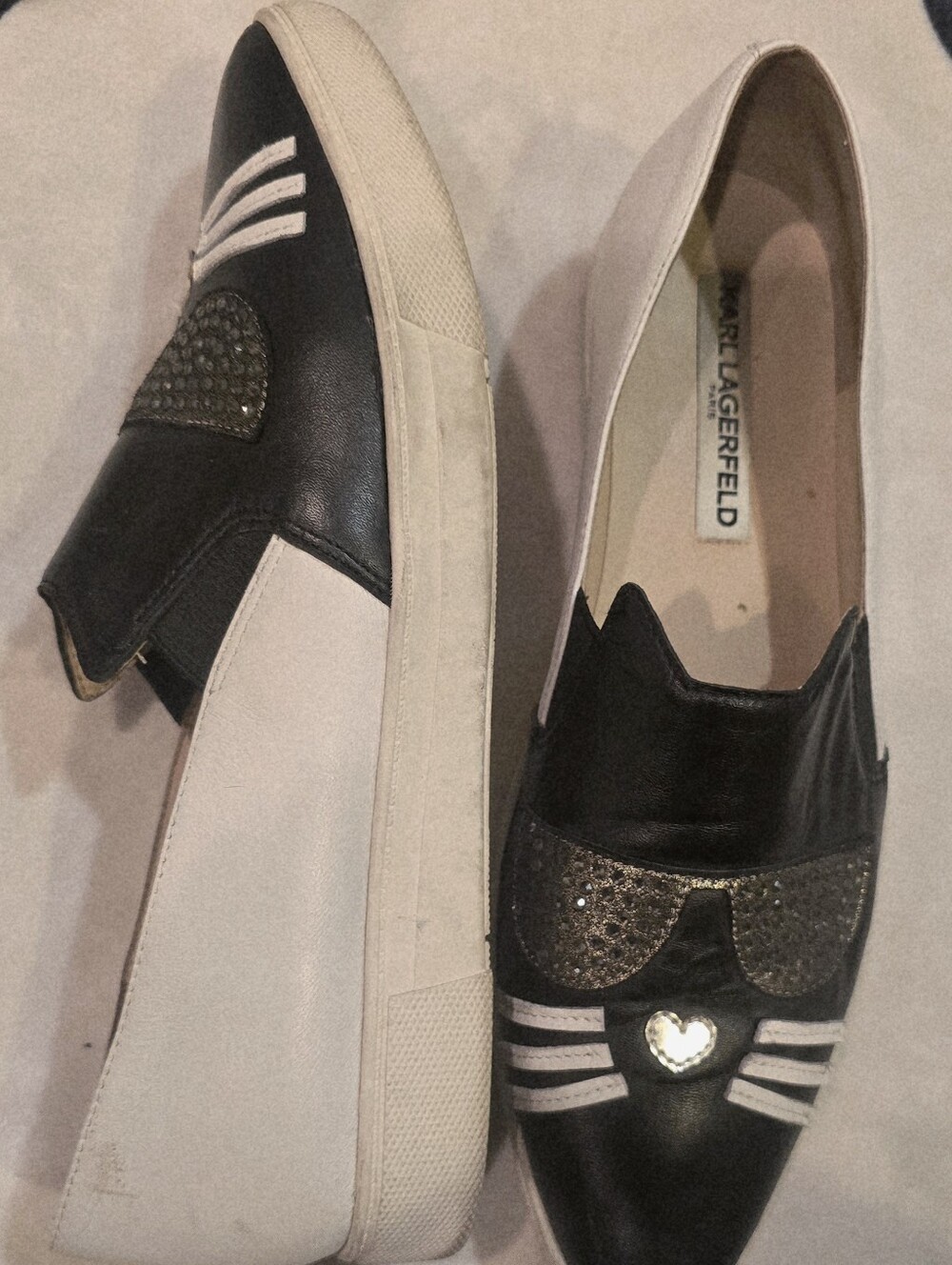 Karl Lagerfeld Paris Black and White Slip-On Women's Sneakers 9 - Picture 4 of 4